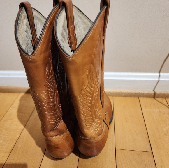 Custom made in USA Boots Cowboy Western Smooth Leather Cognac Brown Size - Picture 5 of 9